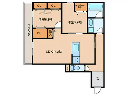 D-RESIDENCE荘園B(2LDK/1階)の間取り写真