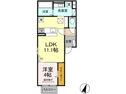 D-ROOM竹尾II 103(1LDK/1階)の間取り写真
