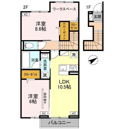 WISTERIA III(2LDK/2階)の間取り写真
