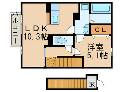 ローズハイツナナ(1LDK/2階)の間取り写真