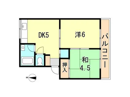 海峡ハイツ(2DK/2階)の間取り写真