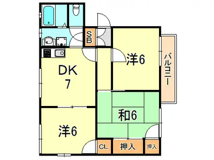 グリーンコート西明石(3DK/1階)の間取り写真