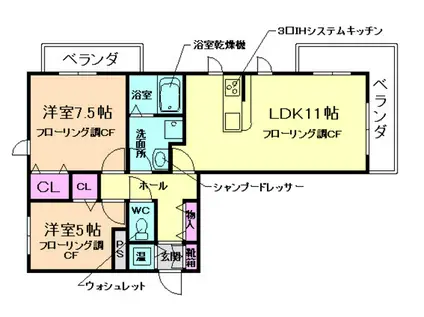 シャーメゾンコティヌス(2LDK/2階)の間取り写真