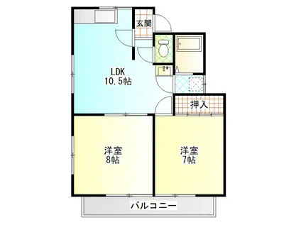 フラワーコートA(2LDK/2階)の間取り写真