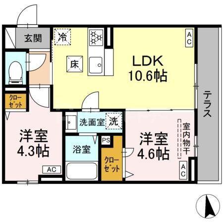 セレスティア新小岩(2LDK/1階)の間取り写真