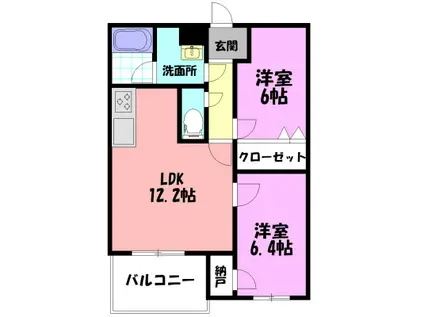 ラルジュテール(2LDK/2階)の間取り写真