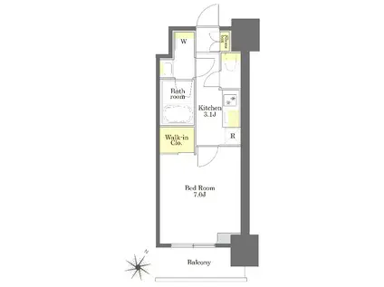 プライムメゾン白金高輪(1K/7階)の間取り写真