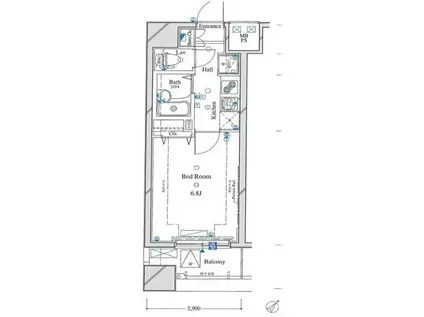 ARTESSIMO FONTE(1K/6階)の間取り写真