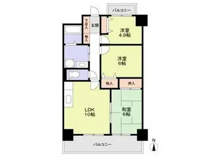 片岡マンションFOUR(3LDK/3階)の間取り写真