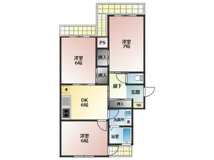 ボヌール貢川(3DK/4階)の間取り写真