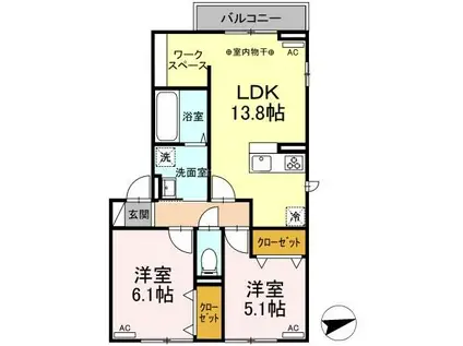 グランチェスタ三河(2LDK/2階)の間取り写真