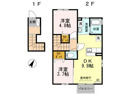 D-ROOM階上A(2DK/2階)の間取り写真