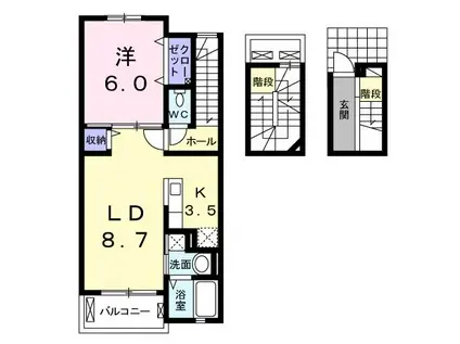 プラシード(1LDK/3階)の間取り写真