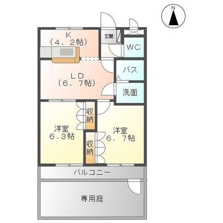 プランドール(2LDK/1階)の間取り写真