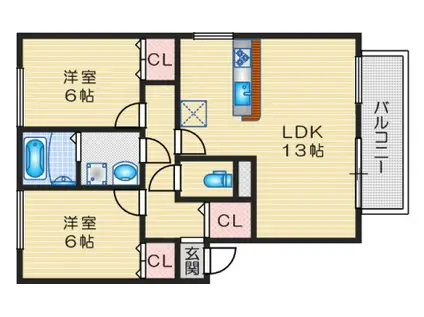 クロスロードB棟(2LDK/1階)の間取り写真