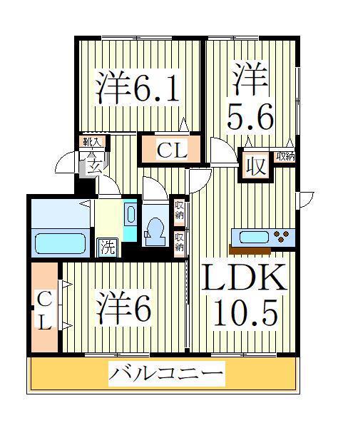 メルヴェイユおおたかの森II(3LDK/2階)の間取り写真