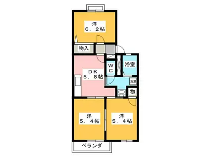 グリーンホーム三星 B(3K/2階)の間取り写真