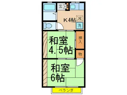 東急田園都市線 用賀駅 徒歩10分 2階建 築38年(2K/2階)の間取り写真