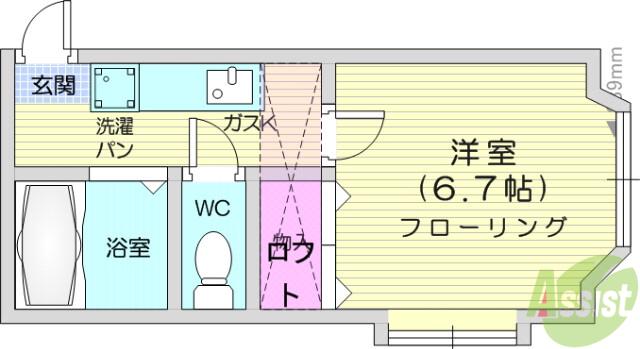 ホワイトキャッスル36番館(1K/2階)の間取り写真