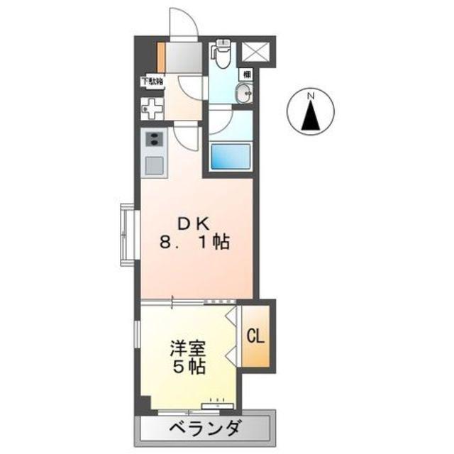 フィオーレ宇津木(1DK/2階)の間取り写真