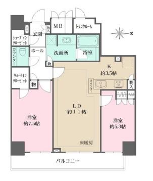 品川タワーフェイス(2LDK/26階)の間取り写真