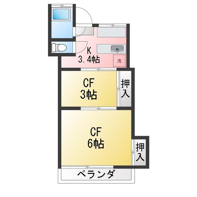 コーポタキシマII(2K/2階)の間取り写真