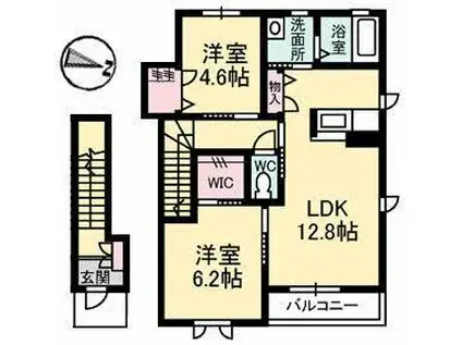 パルタージュ B棟(2LDK/2階)の間取り写真