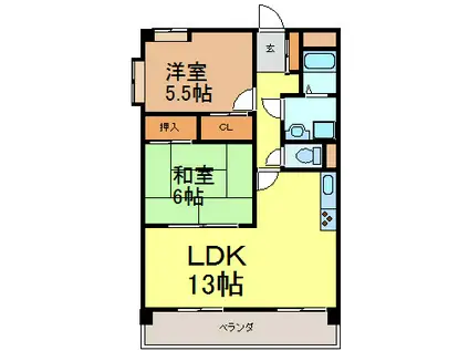 ラビアンローズ(2LDK/1階)の間取り写真