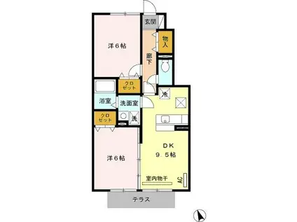 ルミエール三松 B棟(2DK/1階)の間取り写真