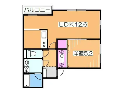 シャイロ205堺東(1LDK/2階)の間取り写真