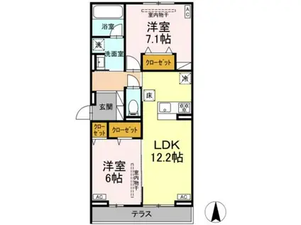 メリディアン ウエスト(2LDK/1階)の間取り写真