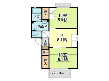 ユウハイツII B棟(2K/2階)の間取り写真