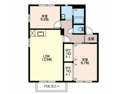 ドエル戸ヶ崎(2LDK/1階)の間取り写真