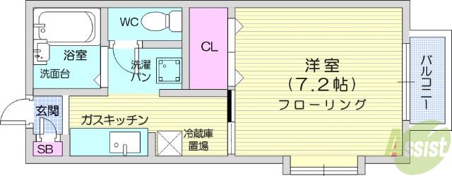 フレール中山弐(1K/1階)の間取り写真