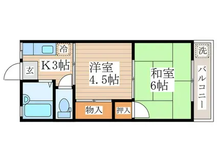 サウスぬくい(2K/2階)の間取り写真