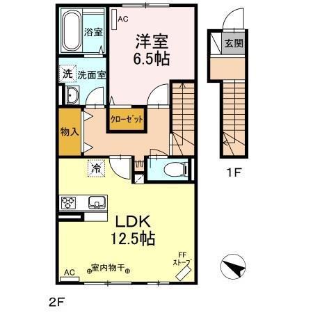 エーデルハイム六花(1LDK/2階)の間取り写真