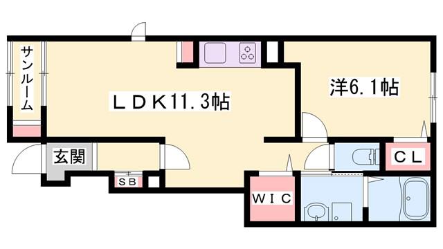 モンビーブルB(1LDK/1階)の間取り写真