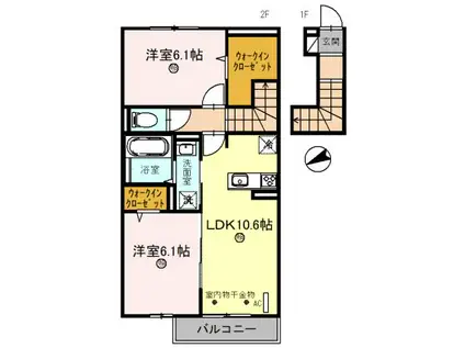 アリヴィラ宮前(2LDK/1階)の間取り写真