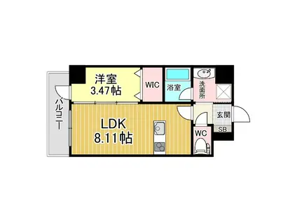 プレジデンスザ小倉(1LDK/9階)の間取り写真