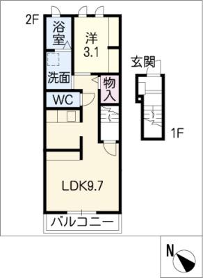 ウエストサイド・アルドール(1LDK/2階)の間取り写真