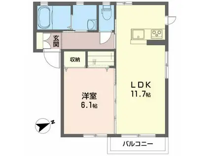 シャーメゾン WAKA(1LDK/2階)の間取り写真