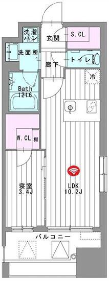 サンレムート江坂3RD(1LDK/4階)の間取り写真