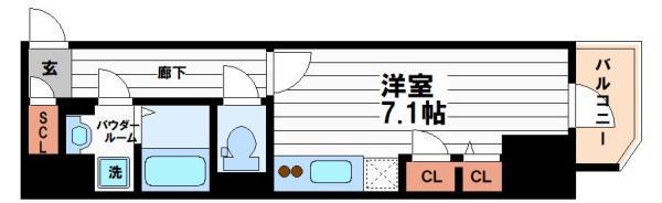 METROSA谷町六丁目サウス(ワンルーム/9階)の間取り写真