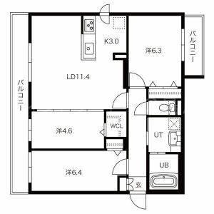 RITZ GRANDE東札幌(3LDK/4階)の間取り写真