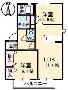 バリュージュサンヨーB棟(2LDK/2階)の間取り写真