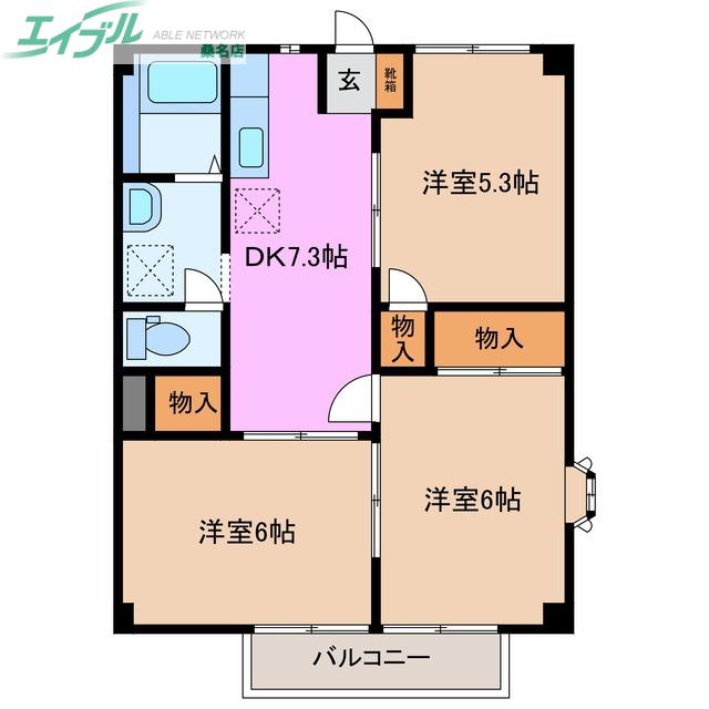 メゾングランパス(3DK/1階)の間取り写真