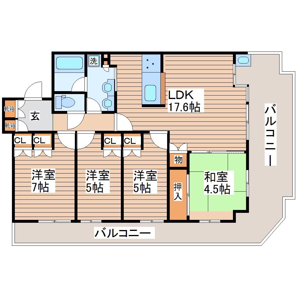ロジュマン旭ヶ丘(4LDK/1階)の間取り写真