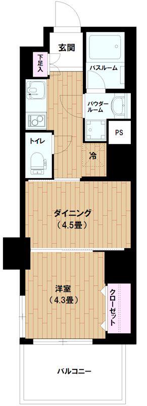 日神デュオステージ浅草松が谷(1DK/12階)の間取り写真
