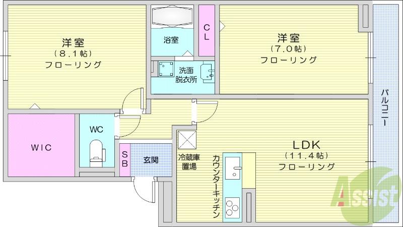 ボナールK(2LDK/2階)の間取り写真