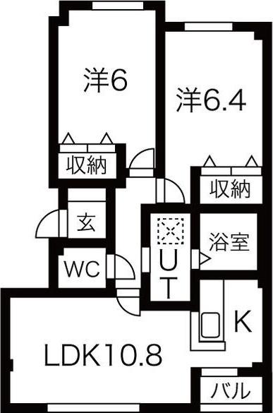 ノースヴィレッヂ厚別(2LDK/2階)の間取り写真